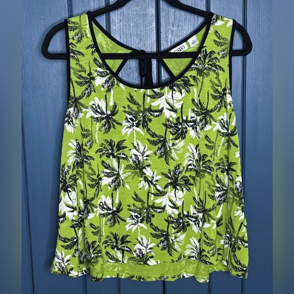Cato Tops - Cato Lime Green Palm Trees Cropped Tank Top Shirt XL Tropical Coastal Beach Boho